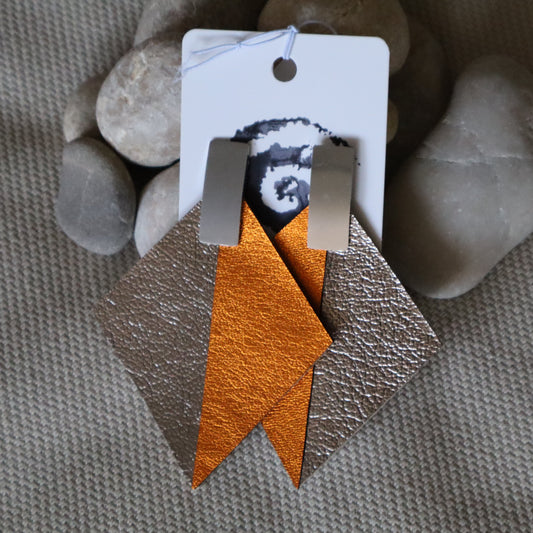 Pendientes Aire naranja/dorado plomo